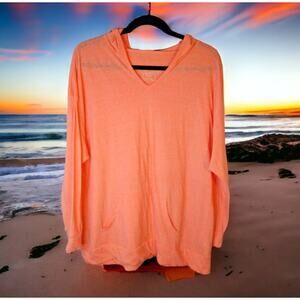 Derek Heart Women's Plus 1X Coral Long Sleeve V-Neck Lightweight Hoodie